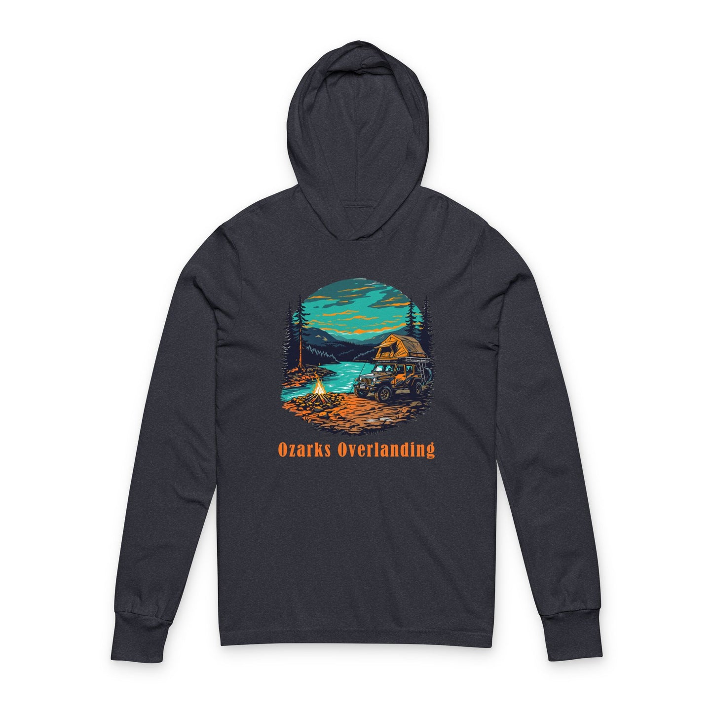 Unisex Nature-Inspired Hooded Long Sleeve Tee, Adventure Shirt, Ozarks Overlanding