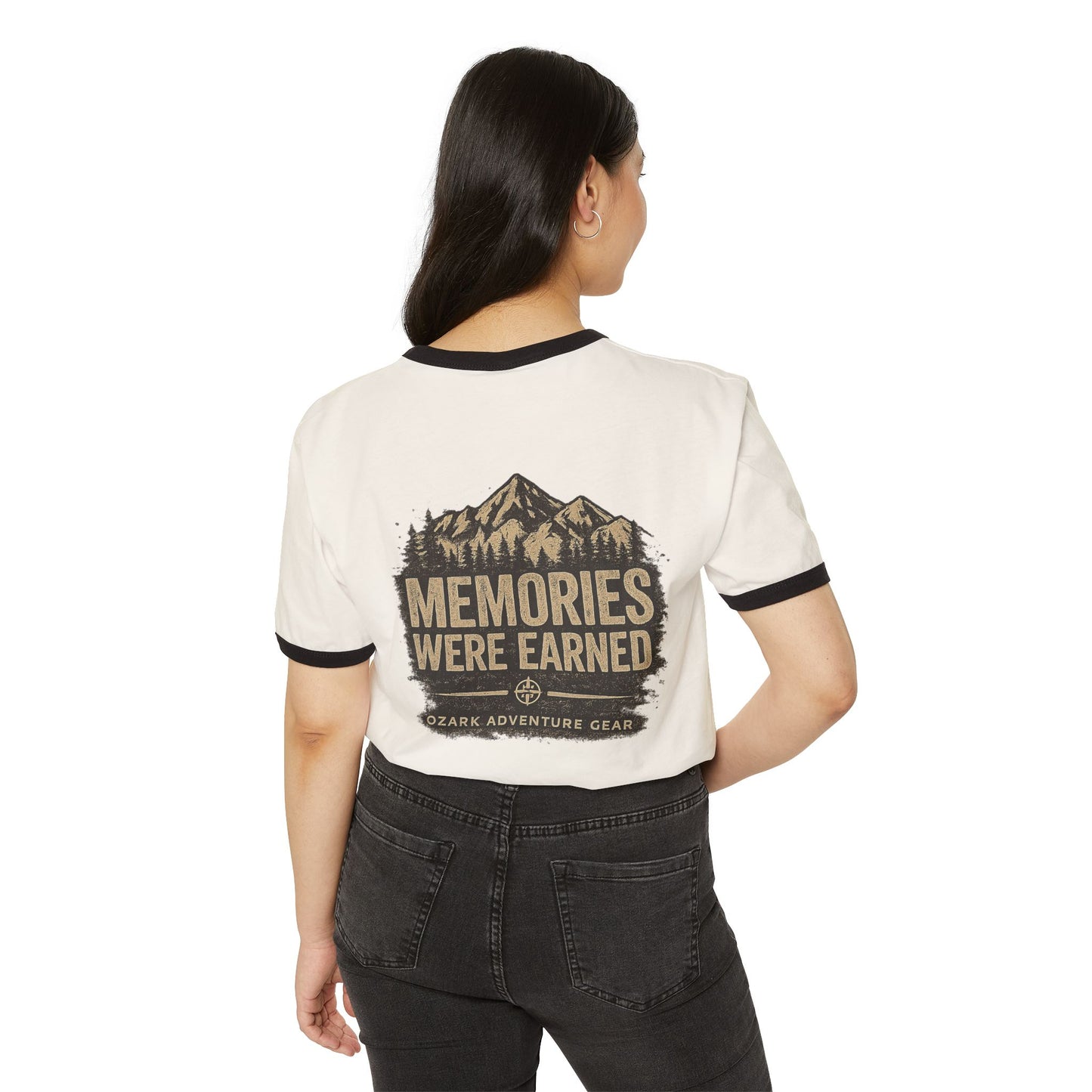 Ringer T-Shirt — 'Mistakes Were Made' Front / 'Memories Were Earned' Vintage Mountain Adventure Tee