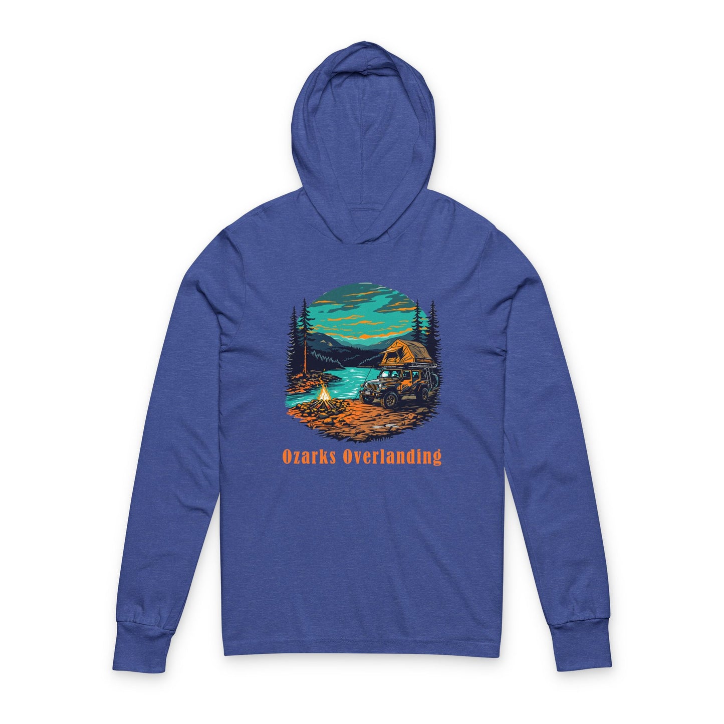 Unisex Nature-Inspired Hooded Long Sleeve Tee, Adventure Shirt, Ozarks Overlanding