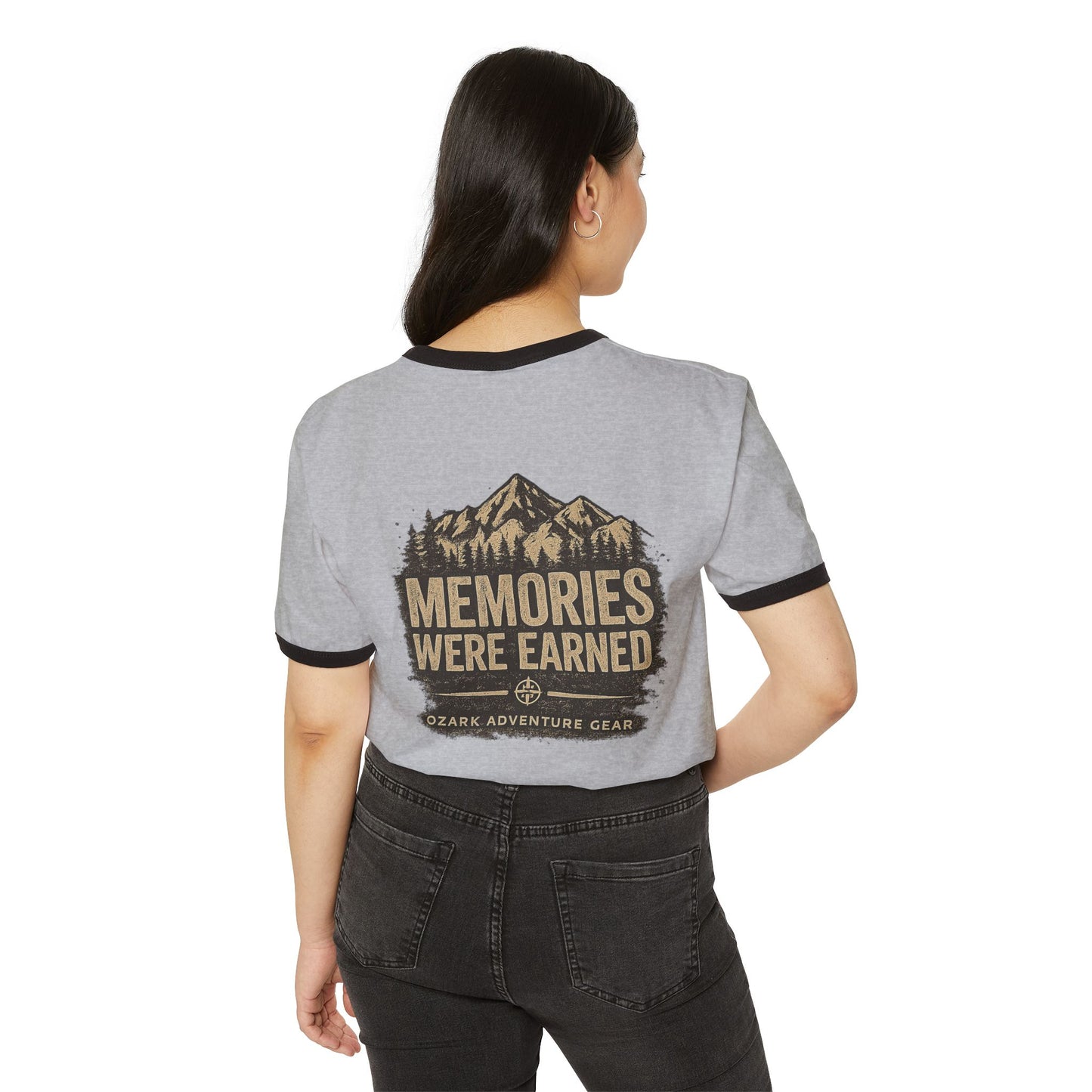 Ringer T-Shirt — 'Mistakes Were Made' Front / 'Memories Were Earned' Vintage Mountain Adventure Tee