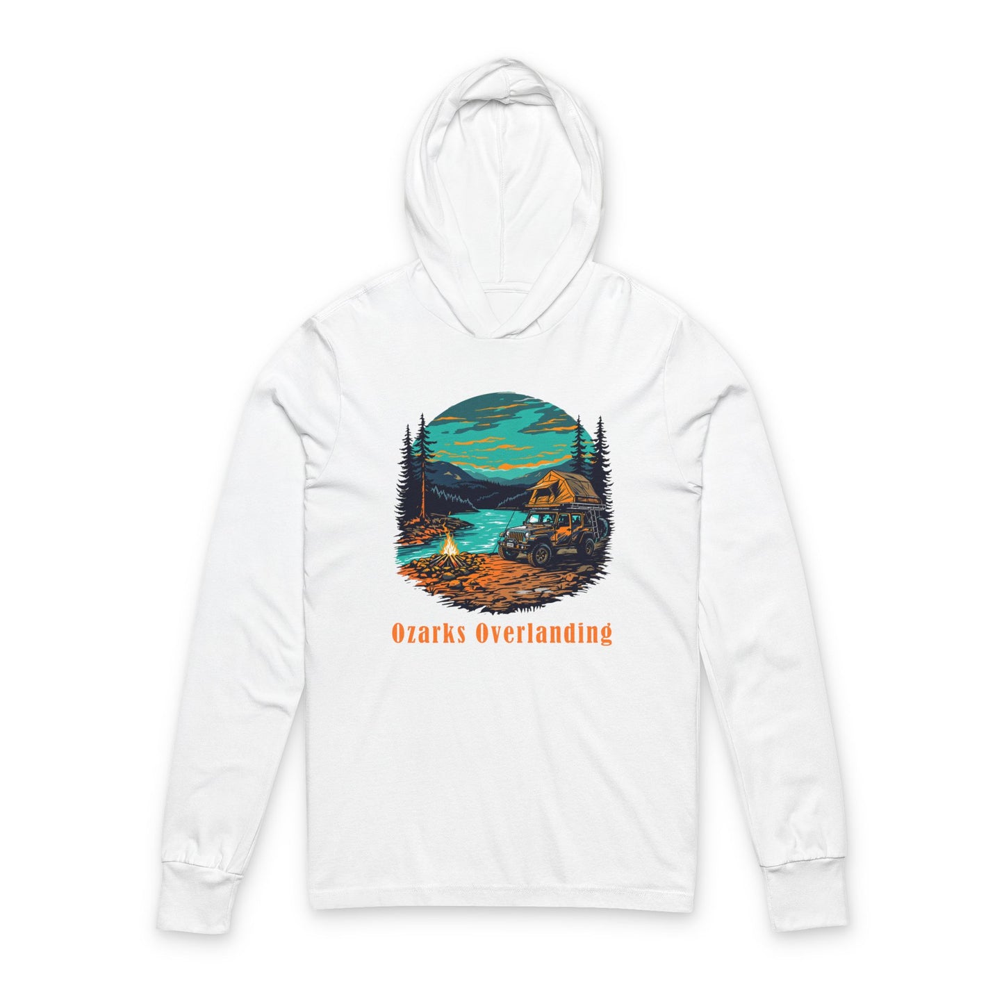 Unisex Nature-Inspired Hooded Long Sleeve Tee, Adventure Shirt, Ozarks Overlanding