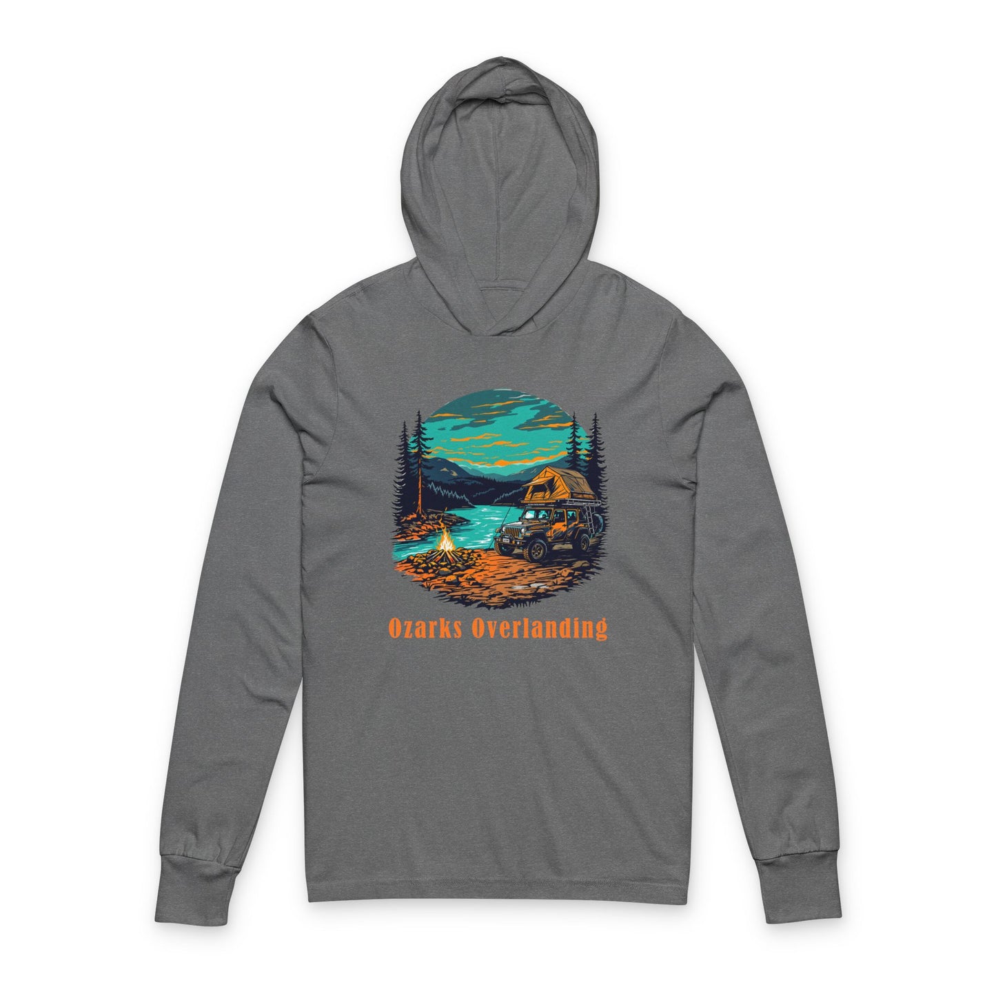 Unisex Nature-Inspired Hooded Long Sleeve Tee, Adventure Shirt, Ozarks Overlanding
