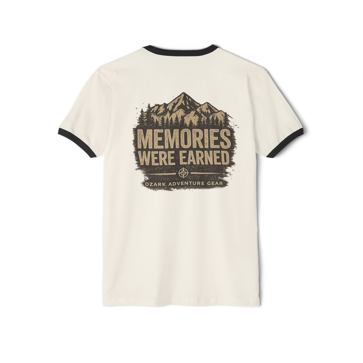Ringer T-Shirt — 'Mistakes Were Made' Front / 'Memories Were Earned' Vintage Mountain Adventure Tee